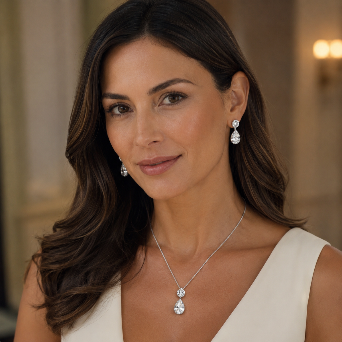 Set Collana e Orecchini Goccia d'Acqua - raffinati e alla moda con zirconi